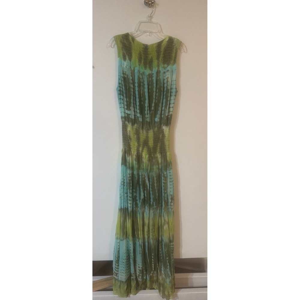 Young Fabulous & Broke Tie Dye Smocked Maxi Dress Green Teal Small RN 106691 - Picture 3 of 7